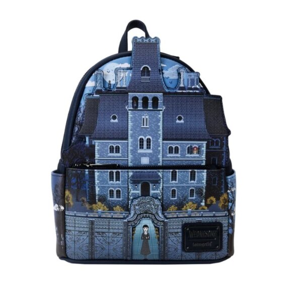 Loungefly Addams Family Wednesday Nevermore Academy Castle Glow Mini Backpack - Picture 1 of 13